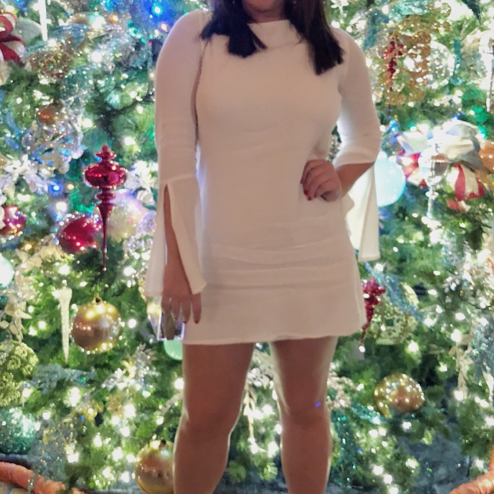 Long sleeve Ivory  mini chiffon dress